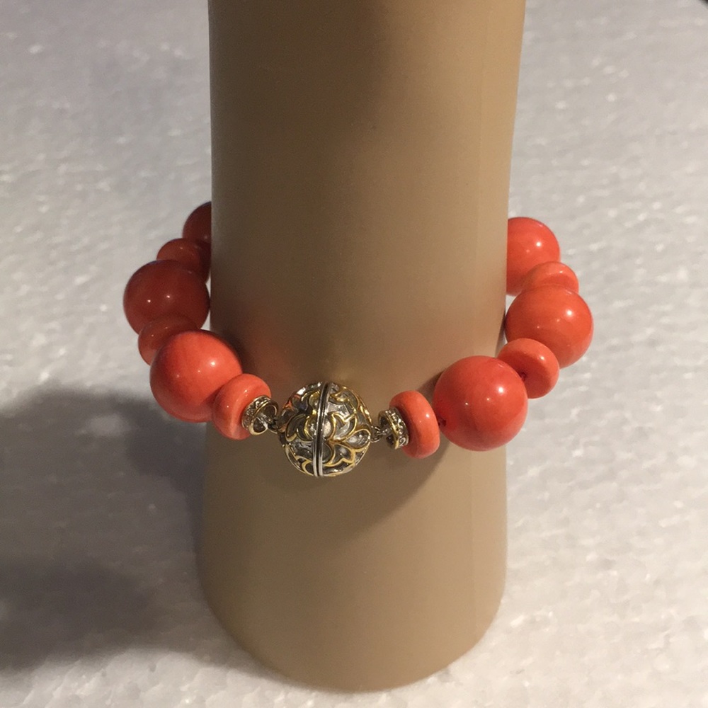 GEMS EN VOGUE SALMON BAMBOO CORAL BEADED BRACELET - Picture 6 of 6